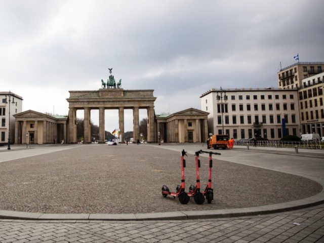 BERLIN, GERMANY - MARCH 19: Almost empty Pariser Platz by the Brandenburg Gate on March 19
