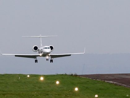 The private jet believed to be carrying Shaker Aamer, the last British resident in Guantanamo Bay, comes in to land at Biggin Hill Airport, in south east London on October 30, 2015. Shaker Aamer, arrived in London on Friday having earlier been freed from the US military prison in Cuba, …