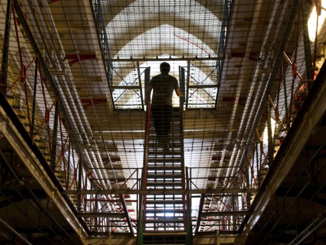 A staircase is pictured inside Reading prison during an exhibition photocall at the prison