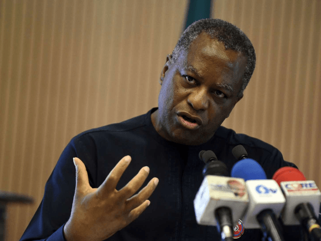 Nigeria's Foreign Affairs Minister Geoffrey Onyeama gestures as he speaks during the Nigeria-United States Bi-National Commission meeting in Abuja, on November 20, 2017. The US Deputy Secretary of State John Sullivan led interagency US delegation to a meeting of Nigeria and the United States Bi-National Commission in Abuja. / AFP …