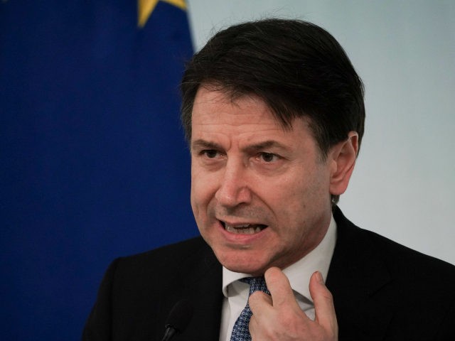 Italian Premier Giuseppe Conte speaks during a press conference on economic measures to he