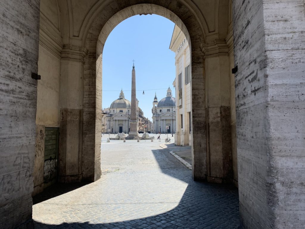 The northern entrance to Piazza del Popolo, the first vision medieval pilgrims would have had of the city.