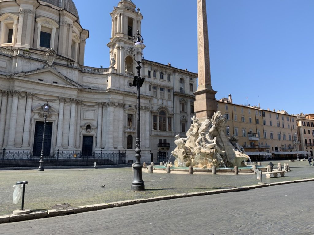 The Piazza Navona, featuring Borromini's Church of Saint Agnus and Bernini's Four Rivers Fountain.