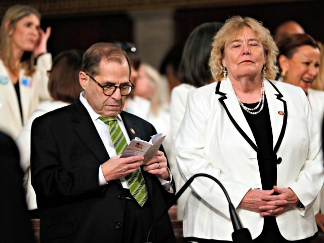 WASHINGTON, DC - FEBRUARY 04: U.S. House impeachment manager Jerry Nadler (D-NY) and Rep. Zoe Lofgren (D-CA) await the arrival of President Donald Trump for the State of the Union address on February 4, 2020 in Washington, DC. Trump is delivering his third State of the Union address on the …