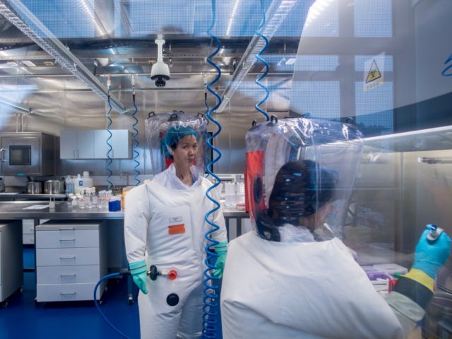 Chinese virologist Shi Zhengli (L) is seen inside the P4 laboratory in Wuhan, capital of C