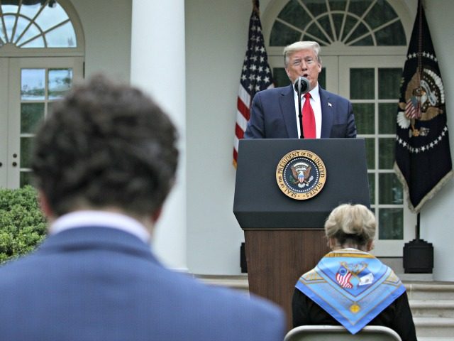 WASHINGTON, DC - APRIL 14: U.S. President Donald Trump speaks during the daily briefing of
