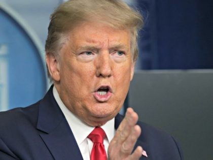 WASHINGTON, DC - APRIL 13: U.S. President Donald Trump speaks during the daily briefing of the White House Coronavirus Task Force at the James Brady Press Briefing Room of the White House April 13, 2020 in Washington, DC. On Monday President Trump tweeted that he will be the one to …