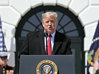 WASHINGTON, DC - APRIL 16: U.S. President Donald Trump speaks during an event “celebrating America’s Truckers” at the South Lawn of the White House April 16, 2020 in Washington, DC. President Trump honored American truckers for their efforts to move food and supplies around the country during the COVID-19 pandemic. …