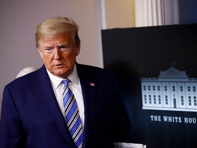 President Donald Trump arrives to speak at a coronavirus task force briefing at the White