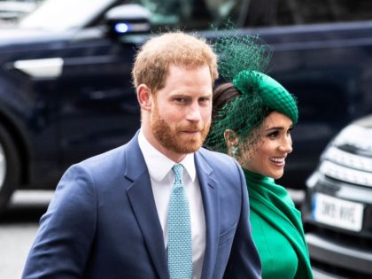 Britain's Prince Harry and Meghan Duchess of Sussex arrive to attend the annual Commonweal