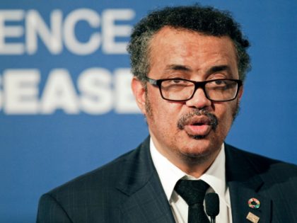 World Health Organization President Tedros Adhanom speaks to the press during the World He