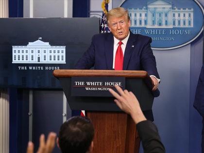 WASHINGTON, DC - APRIL 06: U.S. President Donald Trump speaks to reporters following a mee