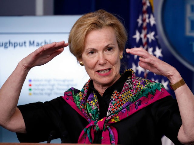 Dr. Deborah Birx, White House coronavirus response coordinator, speaks about the coronavirus in the James Brady Press Briefing Room of the White House, Monday, April 20, 2020, in Washington. (AP Photo/Alex Brandon)