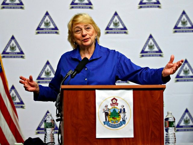 Maine Gov. Janet Mills talks about social distancing at a news conference where she announ