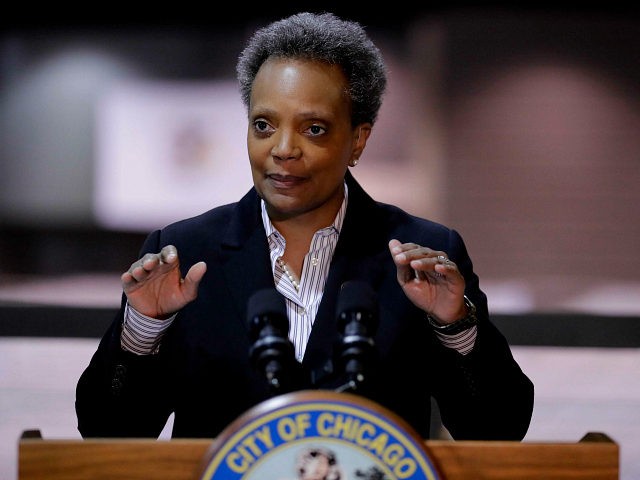 Chicago Mayor Lori Lightfoot speaks during a news conference in Hall A at the COVID-19 alternate site at McCormick Place in Chicago, Friday, April 10, 2020. (AP Photo/Nam Y. Huh)