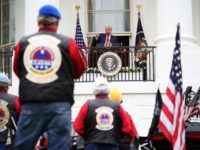 US President Donald Trump speaks during the "Rolling to Remember Ceremony: Honoring Our Nations Veterans and POW/MIA" on May 22, 2020, from the Truman Balcony at the White House in Washington, DC. - The US is observing Memorial Day on May 25 honoring the men and women who died while …