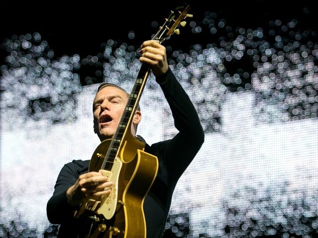 Canadian rock singer,songwriter and guitarist Bryan Adams performs during his concert in P