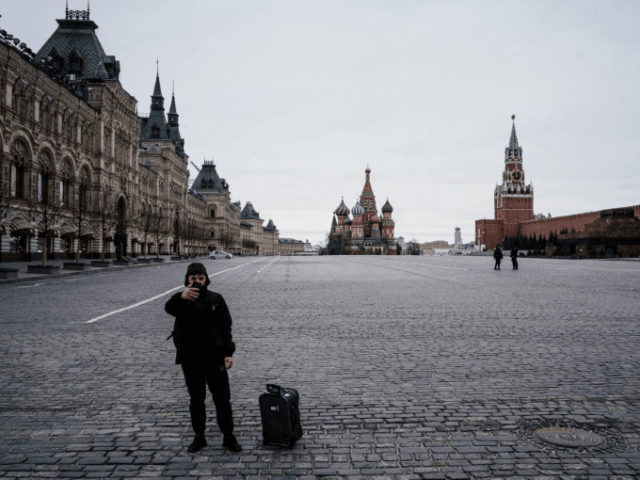 Moscow's Red Square was virtually empty as the lockdown in the city came into force Monday