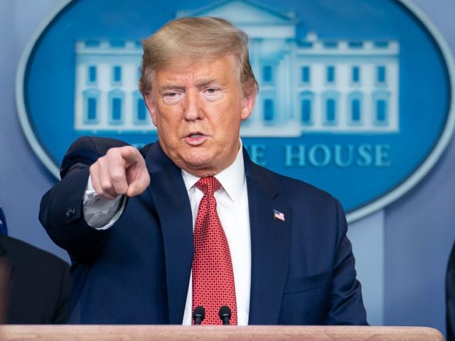 President Donald J. Trump points to a reporter with a question during the coronavirus (COVID-19) update briefing Wednesday, March 25, 2020, in the James S. Brady Press Briefing Room of the White House. (Official White House Photo by Tia Dufour)