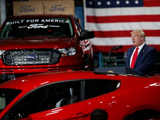 President Donald Trump speaks at Ford's Rawsonville Components Plant that has been converted to making personal protection and medical equipment, Thursday, May 21, 2020, in Ypsilanti, Mich. (AP Photo/Alex Brandon)
