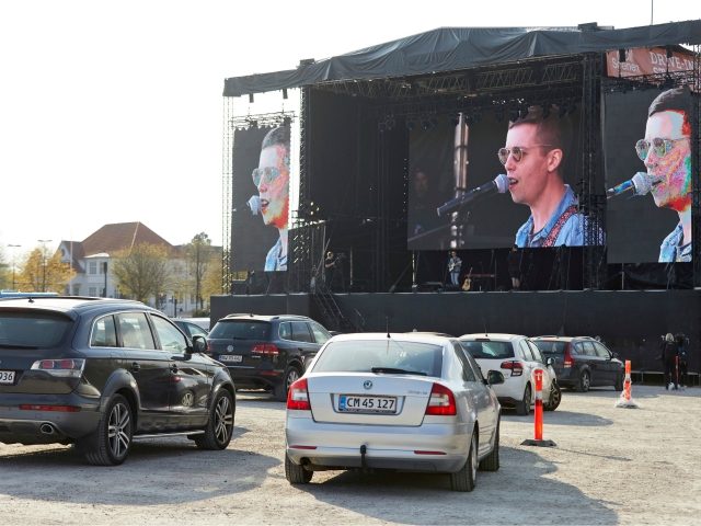 Danish singer and songwriter Mads Langer preforms at a sold-out drive-in concert at Tangkr