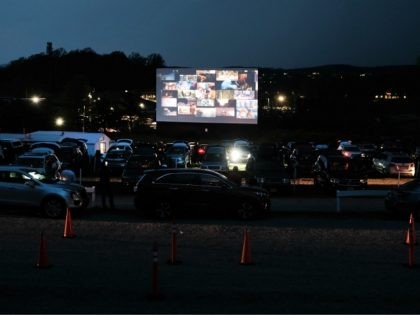 WARWICK, NEW YORK - MAY 15: A movie is played at the Warwick Drive-In on the first evening that the theater was allowed to re-open on May 15, 2020 in Warwick, New York. The theater is opening for the season on Friday following a ruling from New York state Governor …