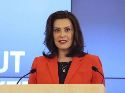 In a photo provided by the governor's office, Michigan Gov. Gretchen Whitmer speaks in Lansing, Mich., Monday, May 4, 2020. Whitmer's administration says hospitals and physicians have "broad discretion" to decide whether to delay nonessential procedures during the pandemic. In-person contact should be limited as much as possible. But if …