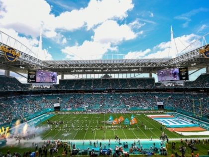 MIAMI, FLORIDA - SEPTEMBER 08: The Miami Dolphins are introduced prior to the game against
