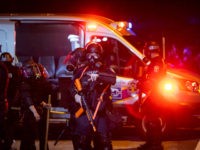 LOUISVILLE, KY - MAY 29: Police in riot gear stand in formation during protests on May 29, 2020 in Louisville, Kentucky. Protests have erupted after recent police-related incidents resulting in the deaths of African-Americans Breonna Taylor in Louisville and George Floyd in Minneapolis, Minnesota. (Photo by Brett Carlsen/Getty Images)