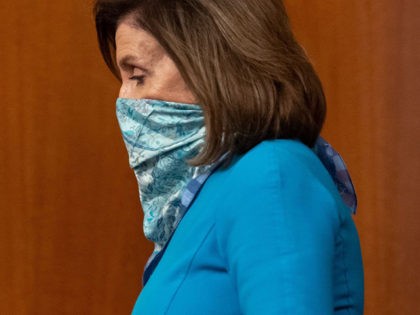 US Speaker of the House Nancy Pelosi arrives to speaks about the coronavirus pandemic duri