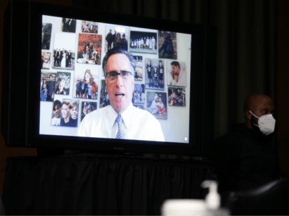 WASHINGTON, DC - MAY 07: Sen. Mitt Romney, R-UT, speaks via teleconference during a Senate