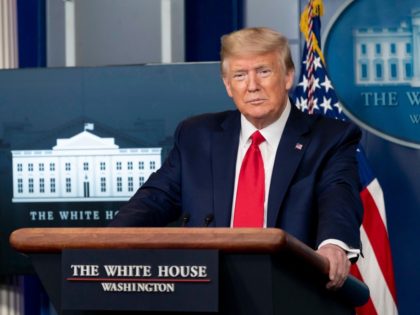 President Donald J. Trump addresses his remarks during the coronavirus update briefing Wed