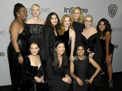 Tarana Burke, from top left, Michelle Williams, America Ferrera, Jessica Chastain, Amy Poe