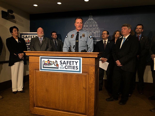 The president of Minneapolis Police Federation, Lt. Bob Kroll, speaks at a news conference
