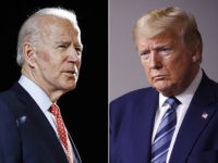 FILE - In this combination of file photos, former Vice President Joe Biden speaks in Wilmington, Del., on March 12, 2020, left, and President Donald Trump speaks at the White House in Washington on April 5, 2020. (AP Photo, File)