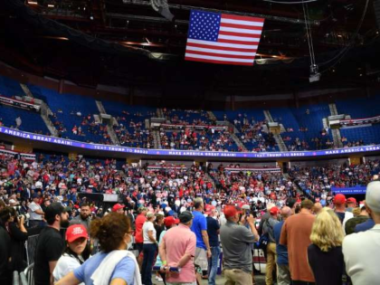The upper section of the arena is seen partially empty as US President Donald Trump speaks during a campaign rally at the BOK Center on June 20, 2020 in Tulsa, Oklahoma