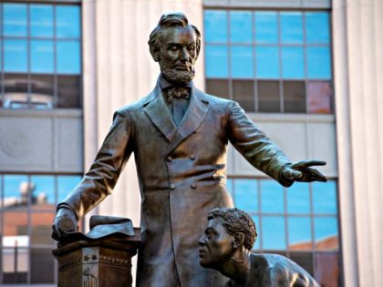 The Abraham Lincoln Statue, erected in 1879, by Thomas Ball, is viewed in Park Square in Boston, Massachusetts on June 16, 2020. - The statue is the current high topic of controversy with a petition and calls to the mayor to remove it from the park. The statue is a …