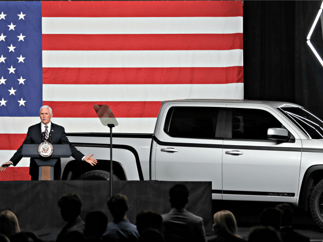 Vice President Mike Pence speaks at the launch of the electric Endurance pickup truck at Lordstown Motors Corporation, Thursday, June 25, 2020, in Lordstown, Ohio. (AP Photo/Tony Dejak)