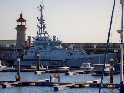 UK Border Force vessel HMC Vigilant sits moored to the quayside in the Harbour in Ramsgate