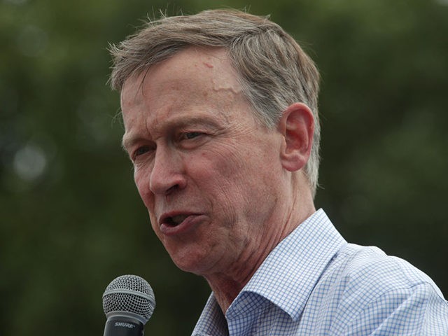 DES MOINES, IOWA - AUGUST 10: Democratic presidential candidate and former Governor of Colorado John Hickenlooper delivers a campaign speech at the Des Moines Register Political Soapbox at the Iowa State Fair on August 10, 2019 in Des Moines, Iowa. 22 of the 23 politicians seeking the Democratic Party presidential …
