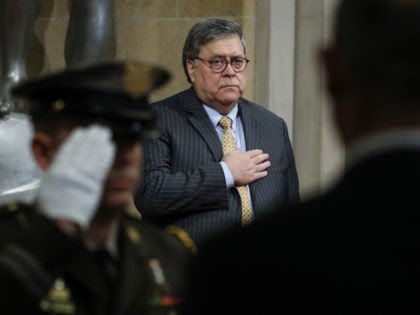 WASHINGTON, DC - DECEMBER 3: U.S. Attorney General William Barr stands for the National An