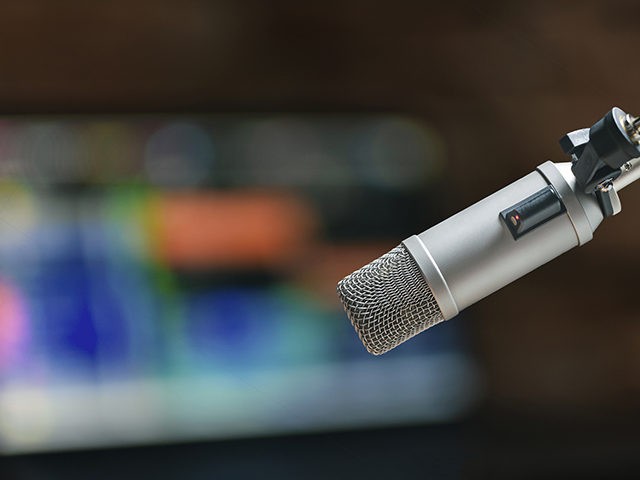 Professional microphone in radio studio