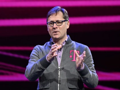 T-Mobile Chief Operating Officer Mike Sievert speaks at the Quibi keynote address January 8, 2020 at the 2020 Consumer Electronics Show (CES) in Las Vegas, Nevada. (Photo by Robyn Beck / AFP) (Photo by ROBYN BECK/AFP via Getty Images)