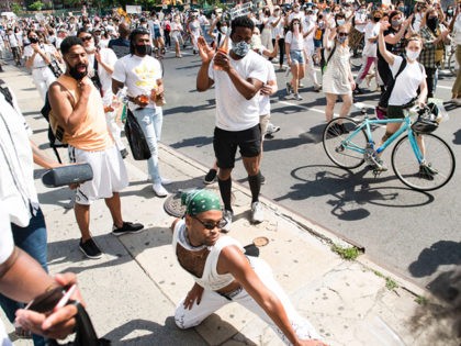 NEW YORK, NY - JUNE 14: Isaiah Alan (C), 26, dances in support of those marching on June 14, 2020 in the Brooklyn borough of New York City. Protests continue all around the country in the wake of the death of George Floyd while in Minneapolis police custody on May …