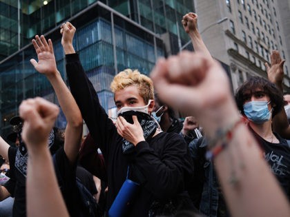 NEW YORK, NEW YORK - JUNE 02: Hundreds of demonstrators again take to the streets of Manhattan to show anger at the police killing of George Floyd on June 02, 2020 in New York City. The Minneapolis Police officer ,Derek Chauvin, who was filmed kneeling on George Floyd's neck before …