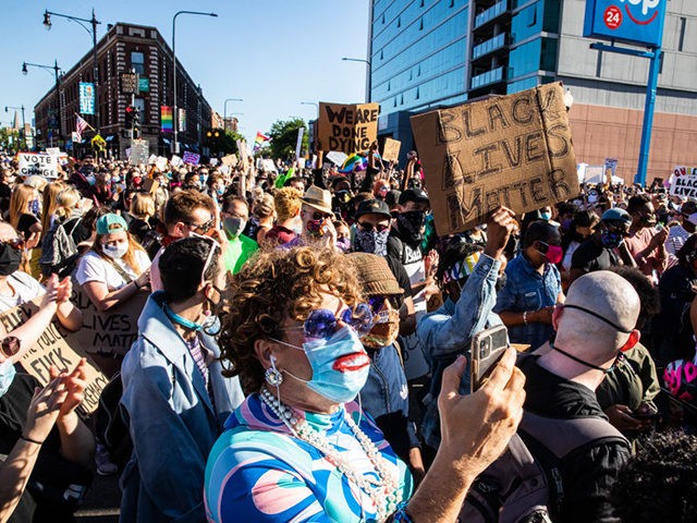 CHICAGO, ILLINOIS - JUNE 14: Crowds fill the streets during a march in support of Black Li