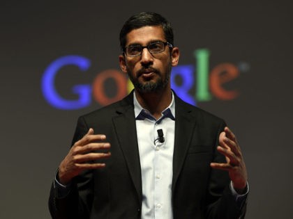 Google's Senior Vice President Sundar Pichai gives a keynote address during the opening da