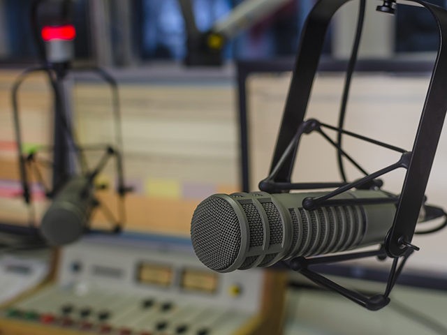professional microphone in radio studio