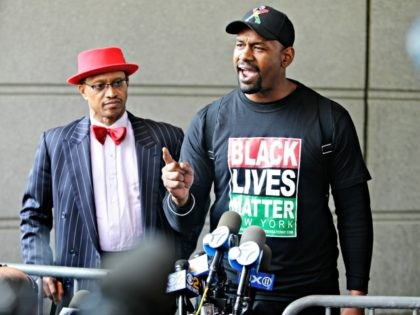 Hawk Newsome, of Black Lives Matter, speaks to the media outside of the Bronx Supreme Court after a police sergeant was indicted by a New York City grand jury in New York, Wednesday, May 31, 2017, in New York. Sgt. Hugh Barry was indicted on a murder charge in the …