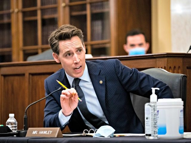 WASHINGTON, DC - JUNE 10: U.S. Sen. Josh Hawley (R-MO) speaks at a Senate Small Business and Entrepreneurship Committee hearing on June 10, 2020 in Washington, DC. The committee is examining the implementation of the CARES Act, which has handed out billions of dollars of government-backed forgivable loans to small-business …